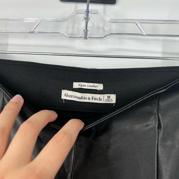 Abercrombie & Fitch Vegan Leather Black Flared High Waisted Pants Slits - Picture 3 of 6